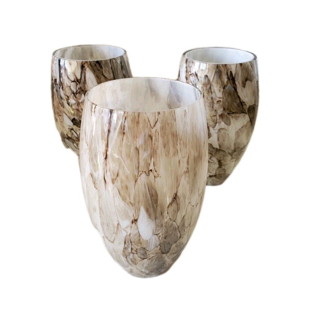 Pendant Light Shade Marbled Glass Brown River Stone Light Oblong Shades 3 Pc Set